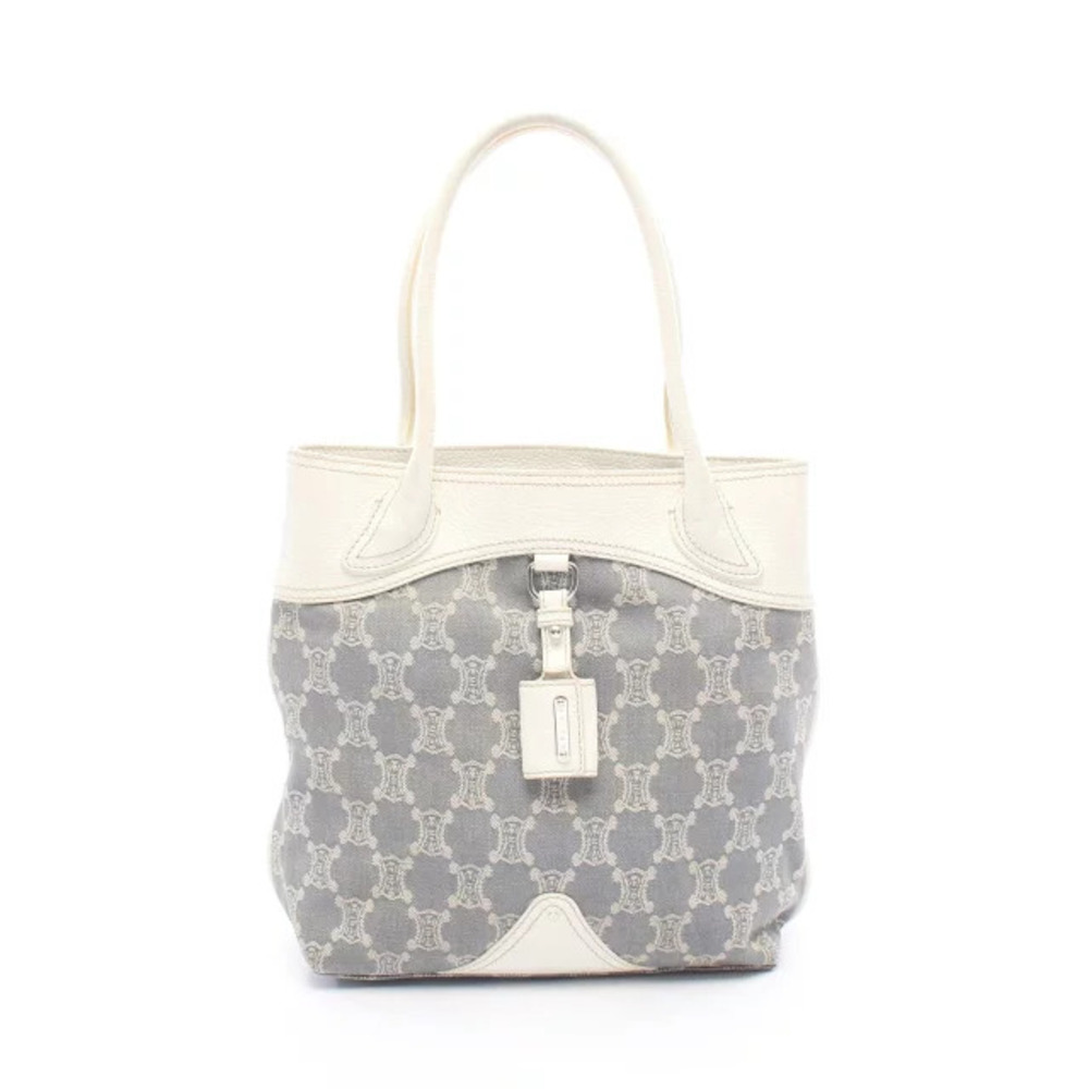 Celine Paris Macadam Tote Bag Denim Leather Blue White